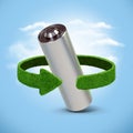 Recycling batteries and accumulators. Concept with green arrows from the grass. Recycling concept