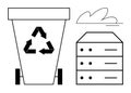 Recycling bin with arrows beside server units, conveying eco-friendly technology and cloud computing Royalty Free Stock Photo