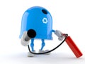 Recycling bin character holding fire extinguisher Royalty Free Stock Photo