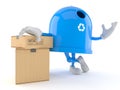 Recycling bin character with stack of boxes Royalty Free Stock Photo