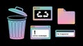 Recycling bin, folder, error message and file fragment icons with transparent background Royalty Free Stock Photo