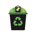 Recycling bin with green lid for waste products. Recycling symbol. Environmental Protection. Zero waste. White background. Vector Royalty Free Stock Photo