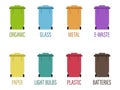 Recycling bins icons. Waste sorting containers. Separate garbage collection. Vector ecology illustration. Royalty Free Stock Photo