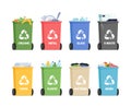 Recycling Bins for Separated Garbage Organic, Metal, Glass with E-Waste and Paper or Plastic Trash, Battaries and Mixed Royalty Free Stock Photo