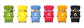 Recycling bins set for waste sorting of glass, organic, paper, metal, plastic and e waste. Color coded trash containers Royalty Free Stock Photo