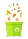 Vector illustration of ordering services for garbage collection, recycling plant. Cartoon trash and food garbage, garbage collecti