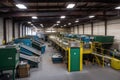 recycling center, with bins and machines sorting recyclables into different categories Royalty Free Stock Photo