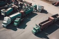 recycling center, with trucks coming and going to collect materials for recycling