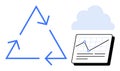 Recycling concept with circular arrows and data dashboard under cloud for sustainable analytics Royalty Free Stock Photo