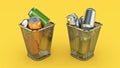 Recycling concept: drink cans in the trash bin.
