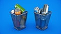 Recycling concept: drink cans in the trash bin.