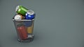 Recycling concept: drink cans in the trash bin.
