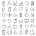 Recycling ecology icons set, outline style Royalty Free Stock Photo