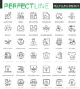 Recycling energy thin line web icons set. Renewable energy, green technology outline stroke icons design. Royalty Free Stock Photo