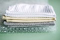 Recycling Fibers in the Textile Industry. Sustainable recycled cotton fiber. Many napkins fabrics made of recycled