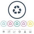 Recycling flat color icons in round outlines