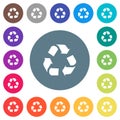 Recycling flat white icons on round color backgrounds