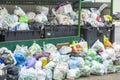 Recycling garbage concept. Plastic bags from supermarkets with garbage and food waste. Waste recycling concept