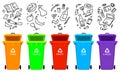 Recycling garbage elements. Bag or containers or cans for different trashes. Sorting and Utilize food waste. Ecology