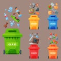 Recycling garbage elements trash bags tires management industry utilize waste can vector illustration. Royalty Free Stock Photo