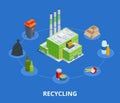 Recycling garbage elements trash bags tires management industry utilize waste can vector illustration. Royalty Free Stock Photo