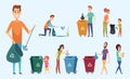 Recycling garbage. People sorting waste protect environment garbage separation process vector characters Royalty Free Stock Photo