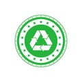 Recycling green circle badge with Mobius strip and stars. Design element for packaging design and promotional material