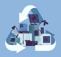 Recycling green symbol for electronic appliances waste trash pile Royalty Free Stock Photo