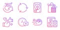 Recycling, Hdd and 360 degrees icons set. Time, Speedometer and Like signs. Vector
