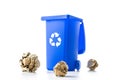 Recycling icon. Bin container for disposal garbage waste and save environment. Blue dustbin for recycle paper trash isolated on Royalty Free Stock Photo