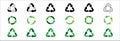 Recycling icon set. Green Triangle recycle symbol vector icon set. Circle reusable material eco friendly sign design. Vector stock Royalty Free Stock Photo