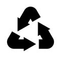 Recycling icon. Simple black environmental label, eco triangle emblem with arrows, packaging reuse ecological symbol Royalty Free Stock Photo