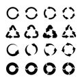 Recycling icons. Black circle arrows environmental labels. Bio garbage, biodegradable waste and reuse trash, ecology