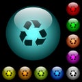 Recycling icons in color illuminated glass buttons