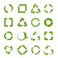 Recycling icons. Various green circle arrow symbols. Waste reuse recycle, garbage and biodegradable trash, ecology Royalty Free Stock Photo