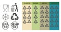 Recycling identification and packaging signs and symbols. Waste sorting icons for plastic, paper, glass and metal Royalty Free Stock Photo
