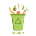 Recycling of organic waste. Vector flat illustration of a brown container for processing organic garbage. Waste separation. EPS10 Royalty Free Stock Photo