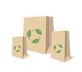 Recycling Paper Bags. Illustration Of Recycled Brown Shopping Paper Bags. Isolated Illustration