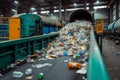 Recycling plant scene Conveyor belt with a pile of waste Royalty Free Stock Photo