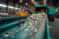 Recycling plant scene Conveyor belt with a pile of waste Royalty Free Stock Photo