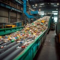 Recycling plant scene Conveyor belt with a pile of waste Royalty Free Stock Photo