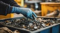 Recycling plant worker sorting electronic waste for innovative production Royalty Free Stock Photo