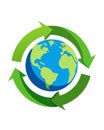 The recycling plants logo features a vibrant green Earth with arrows circling around it representing the continuous loop Royalty Free Stock Photo