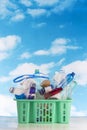 Recycling plastic basket filled with containers isolated Royalty Free Stock Photo