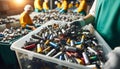 Recycling process for used lithium batteries at facility focused on sustainability Royalty Free Stock Photo