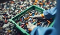 Recycling process for used lithium batteries at facility focused on sustainability Royalty Free Stock Photo