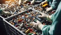 Recycling process for used lithium batteries at facility focused on sustainability Royalty Free Stock Photo
