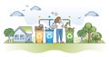 Recycling and reducing waste with trash or garbage separation outline concept