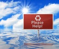 Recycling Road Sign in Flooded Area Royalty Free Stock Photo