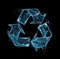 Recycling sign made of water splashes on black background Royalty Free Stock Photo